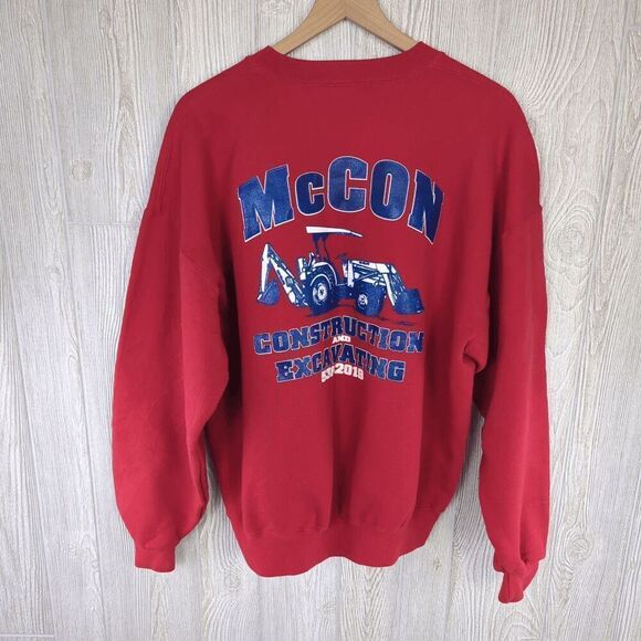 Jerzees Super Sweats Men XL Red Crewneck Pullover Sweater Construction Excavatin - Picture 3 of 6